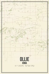 Retro US city map of Ollie, Iowa. Vintage street map.