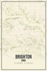 Retro US city map of Brighton, Iowa. Vintage street map.