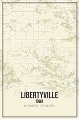 Retro US city map of Libertyville, Iowa. Vintage street map.