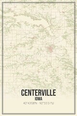 Retro US city map of Centerville, Iowa. Vintage street map.