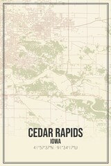 Retro US city map of Cedar Rapids, Iowa. Vintage street map.