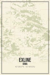 Retro US city map of Exline, Iowa. Vintage street map.