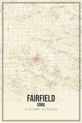 Retro US city map of Fairfield, Iowa. Vintage street map.