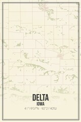 Retro US city map of Delta, Iowa. Vintage street map.