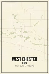 Retro US city map of West Chester, Iowa. Vintage street map.