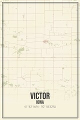 Retro US city map of Victor, Iowa. Vintage street map.