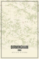 Retro US city map of Birmingham, Iowa. Vintage street map.