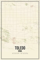 Retro US city map of Toledo, Iowa. Vintage street map.