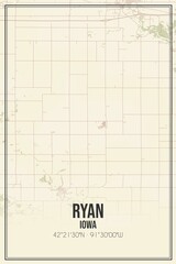 Retro US city map of Ryan, Iowa. Vintage street map.