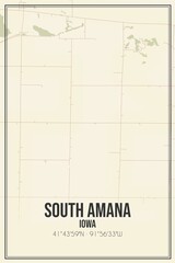 Retro US city map of South Amana, Iowa. Vintage street map.