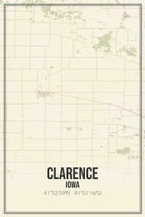 Retro US city map of Clarence, Iowa. Vintage street map.