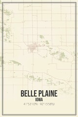 Retro US city map of Belle Plaine, Iowa. Vintage street map.