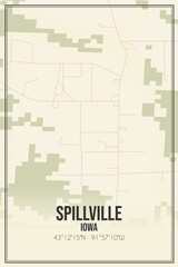 Retro US city map of Spillville, Iowa. Vintage street map.