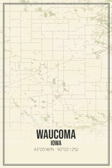 Retro US city map of Waucoma, Iowa. Vintage street map.