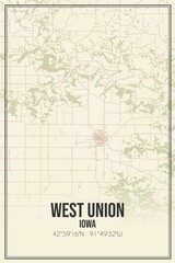Retro US city map of West Union, Iowa. Vintage street map.