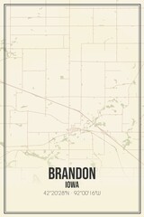 Retro US city map of Brandon, Iowa. Vintage street map.