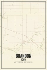 Retro US city map of Brandon, Iowa. Vintage street map.