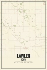 Retro US city map of Lawler, Iowa. Vintage street map.