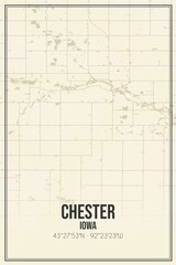 Retro US city map of Chester, Iowa. Vintage street map.