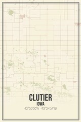Retro US city map of Clutier, Iowa. Vintage street map.