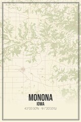Retro US city map of Monona, Iowa. Vintage street map.