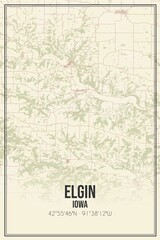 Retro US city map of Elgin, Iowa. Vintage street map.