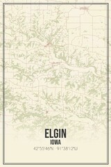 Retro US city map of Elgin, Iowa. Vintage street map.