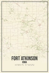 Retro US city map of Fort Atkinson, Iowa. Vintage street map.