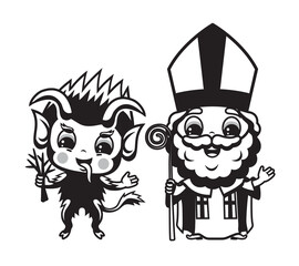 Vector illustration of Saint Nicholas and Krampus