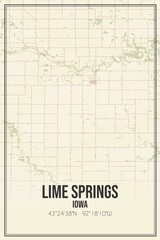 Retro US city map of Lime Springs, Iowa. Vintage street map.