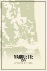 Retro US city map of Marquette, Iowa. Vintage street map.