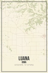 Retro US city map of Luana, Iowa. Vintage street map.