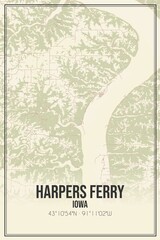 Retro US city map of Harpers Ferry, Iowa. Vintage street map.