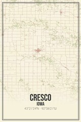 Retro US city map of Cresco, Iowa. Vintage street map.