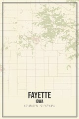 Retro US city map of Fayette, Iowa. Vintage street map.