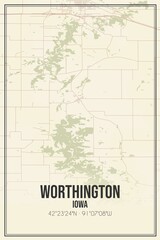 Retro US city map of Worthington, Iowa. Vintage street map.