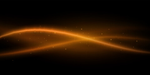 Light effect of glowing orange trail with flying particles on black background. Vector illustration © sersupervector