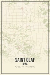 Fototapeta premium Retro US city map of Saint Olaf, Iowa. Vintage street map.