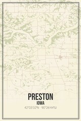 Retro US city map of Preston, Iowa. Vintage street map.