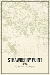 Retro US city map of Strawberry Point, Iowa. Vintage street map.