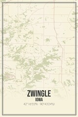 Retro US city map of Zwingle, Iowa. Vintage street map.
