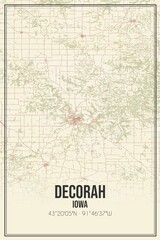 Retro US city map of Decorah, Iowa. Vintage street map.