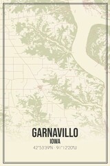 Retro US city map of Garnavillo, Iowa. Vintage street map.