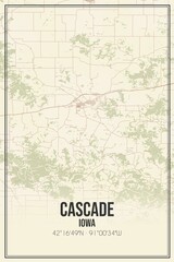 Retro US city map of Cascade, Iowa. Vintage street map.