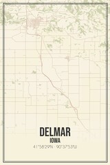Retro US city map of Delmar, Iowa. Vintage street map.