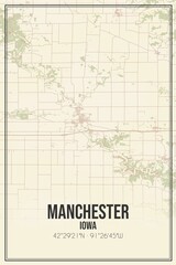 Retro US city map of Manchester, Iowa. Vintage street map.