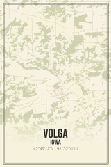 Retro US city map of Volga, Iowa. Vintage street map.