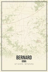 Retro US city map of Bernard, Iowa. Vintage street map.