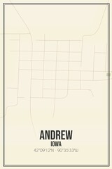 Retro US city map of Andrew, Iowa. Vintage street map.