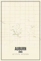 Retro US city map of Auburn, Iowa. Vintage street map.